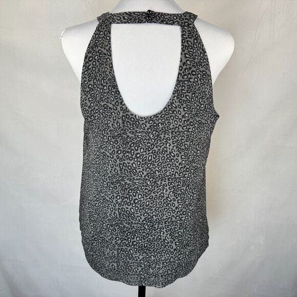 ECI Top Sz 10 Gray Black Halter Ruffle Front Sleeveless Open Back Animal Print - Picture 5 of 9